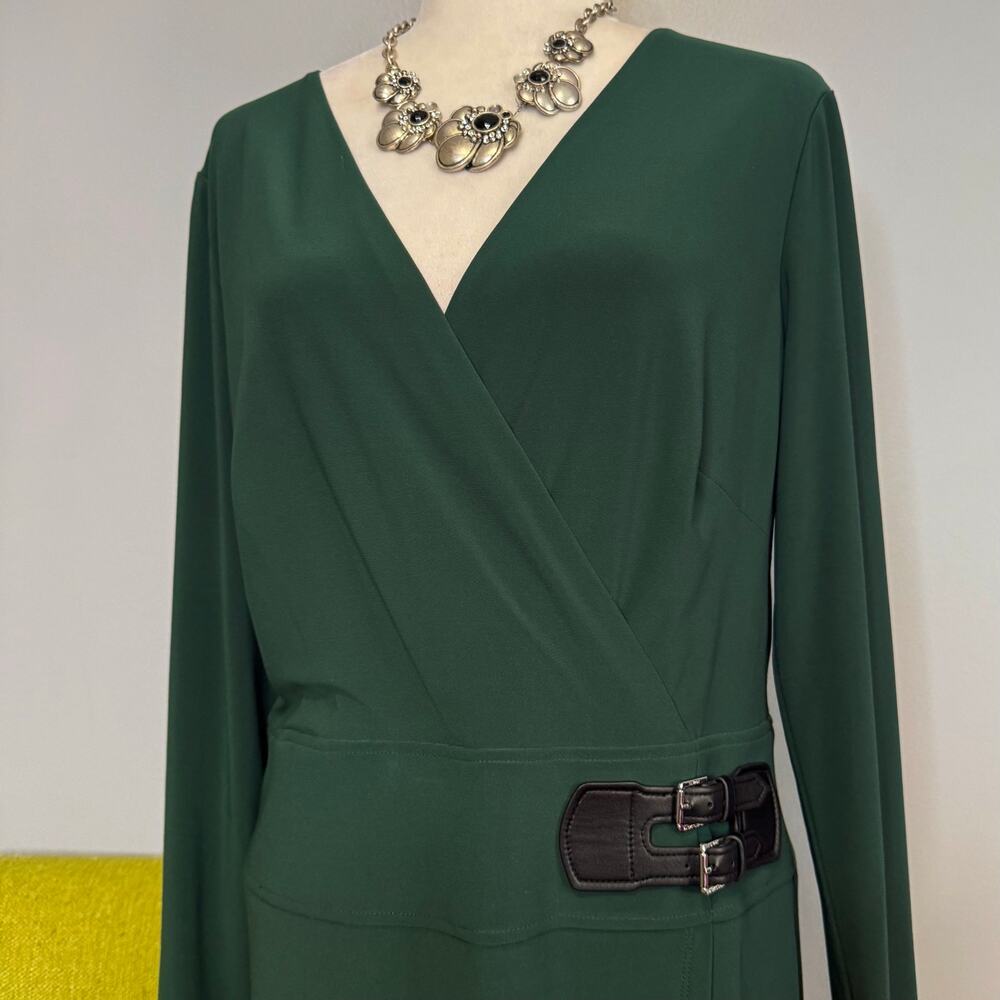 Ralph Lauren Green Jersey Long Sleeve Midi Faux Wrap Dress 12 - Picture 2 of 6